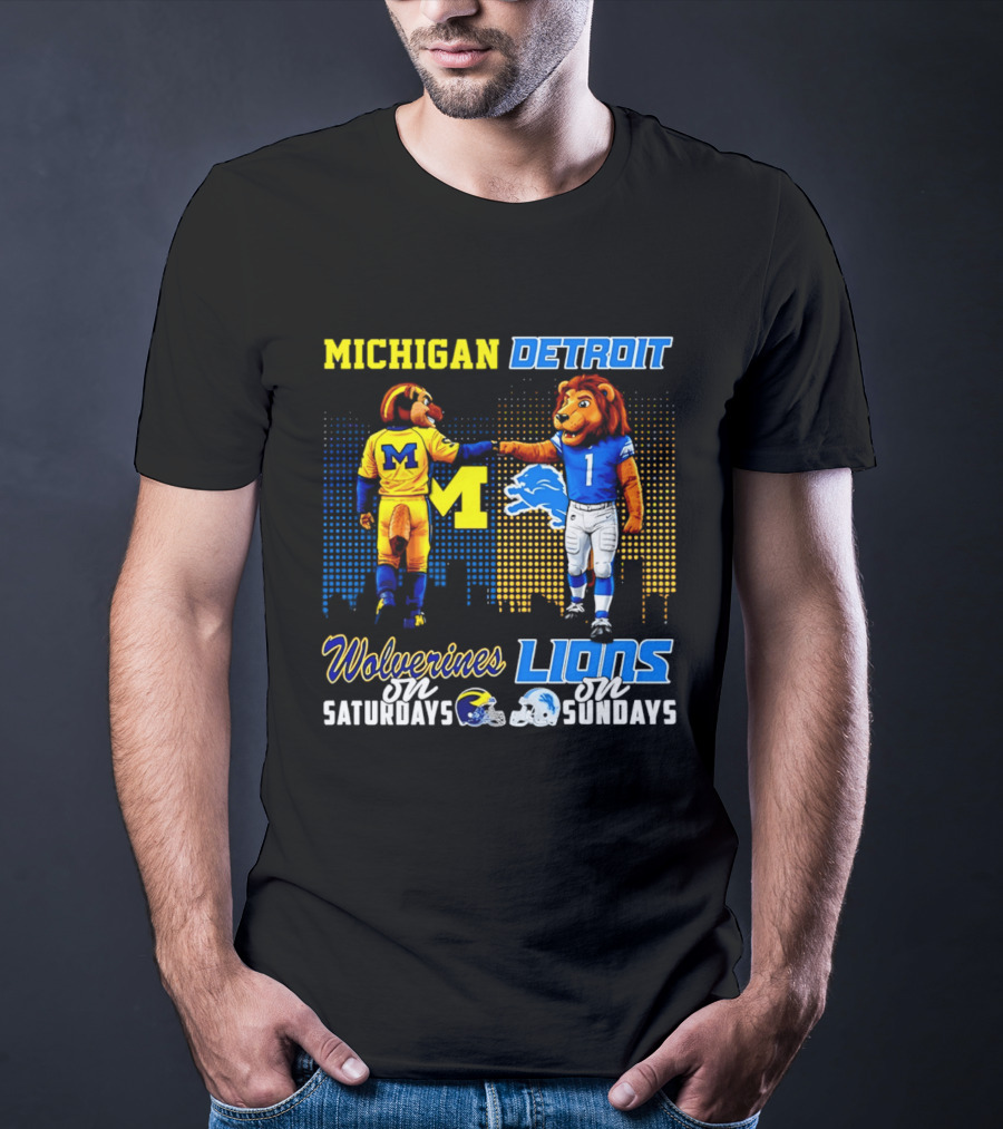 Michigan Wolverines Saturdays Detroit Lions Sundays Skyline T-Shirt