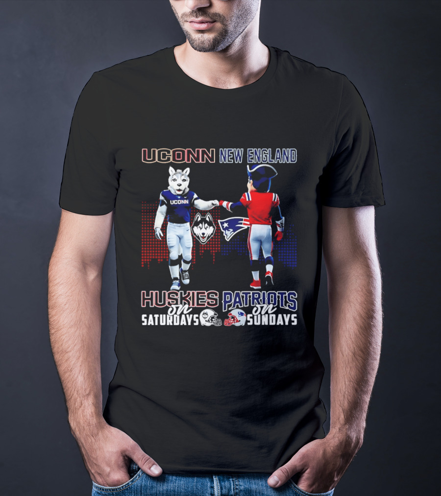 UConn Huskies On Saturdays New England Patriots On Sundays Skyline T-Shirt