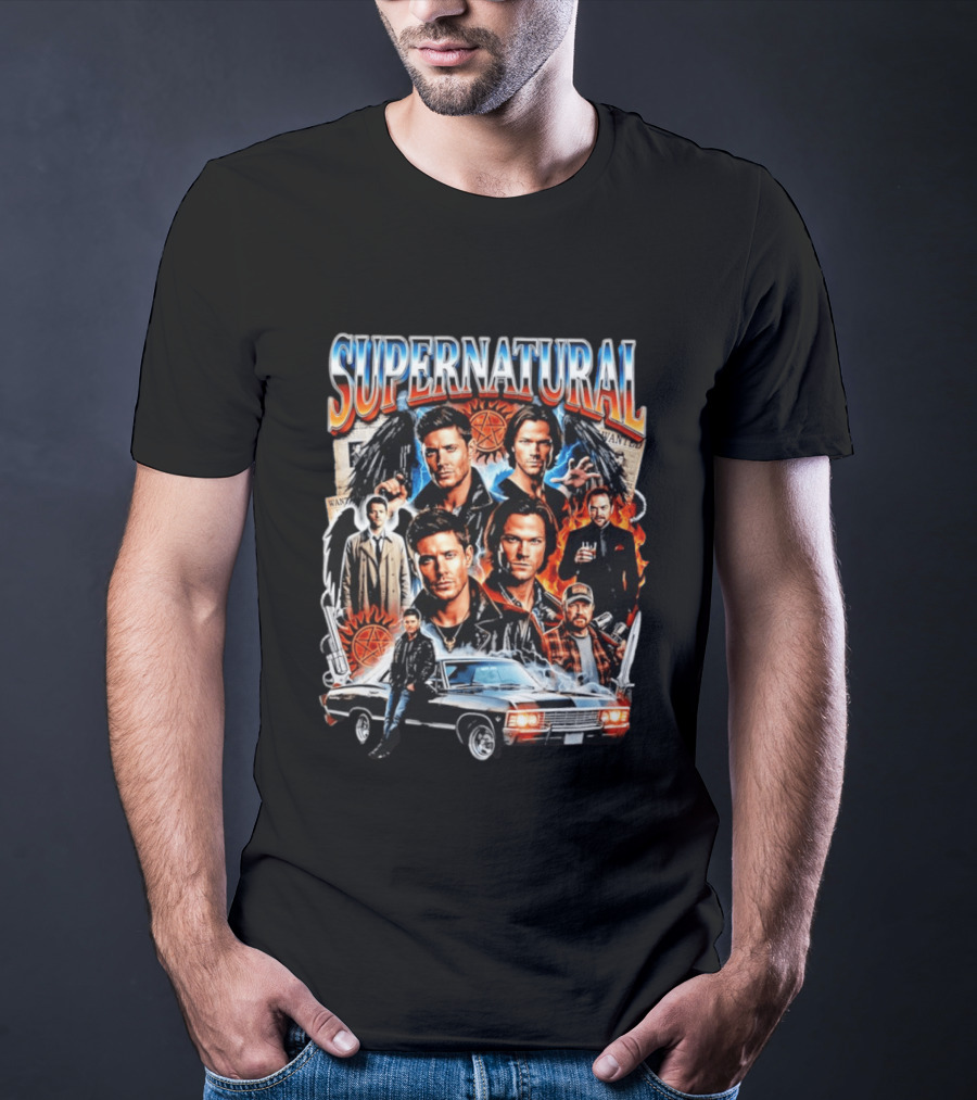 Supernatural Dean Sam Winchester Castiel Crowley Impala 67 Wanted Series T-Shirt
