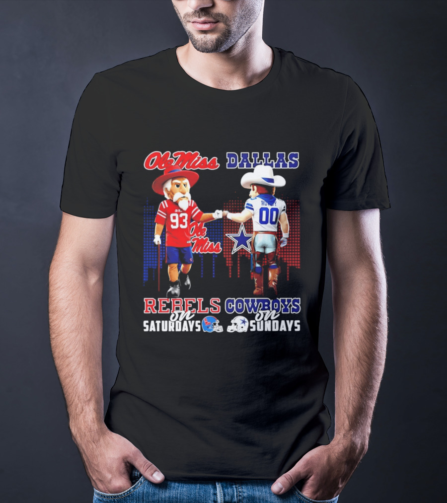 Ole Miss Rebels Saturdays Vs Dallas Cowboys Sundays Unity Skyline T-Shirt