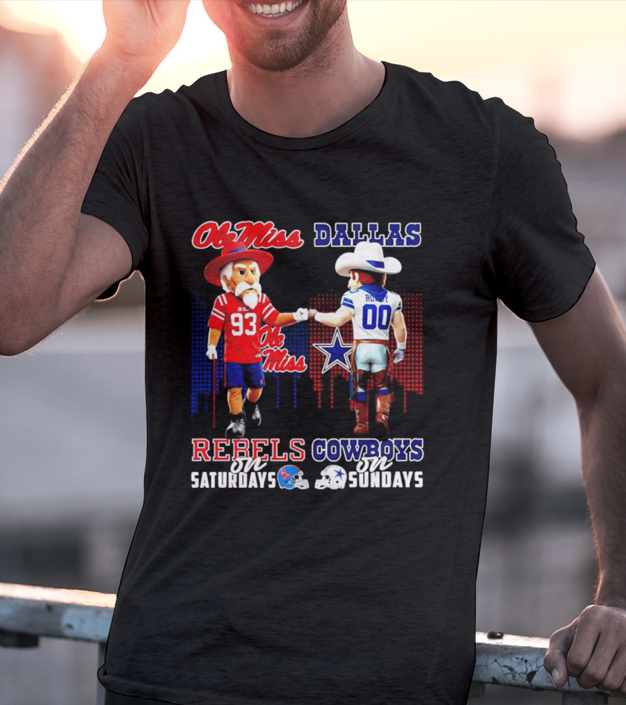 Ole Miss Rebels Saturdays Vs Dallas Cowboys Sundays Unity Skyline T-Shirt