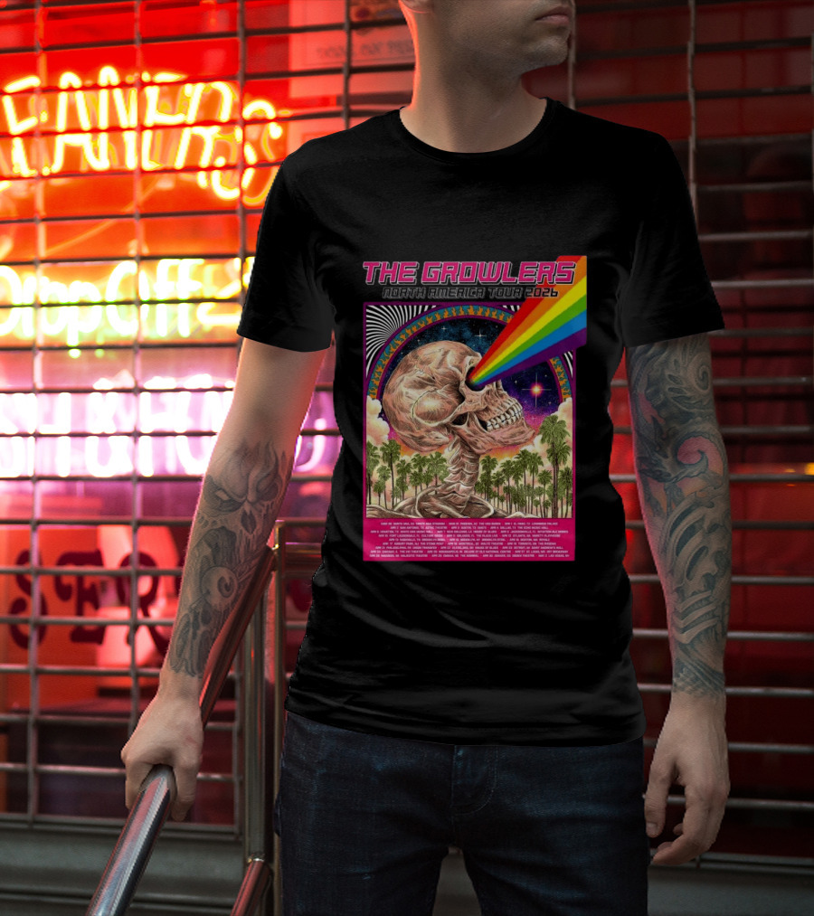The Growlers North America Tour 2026 Psychedelic Skull With Rainbow Beam T-Shirt