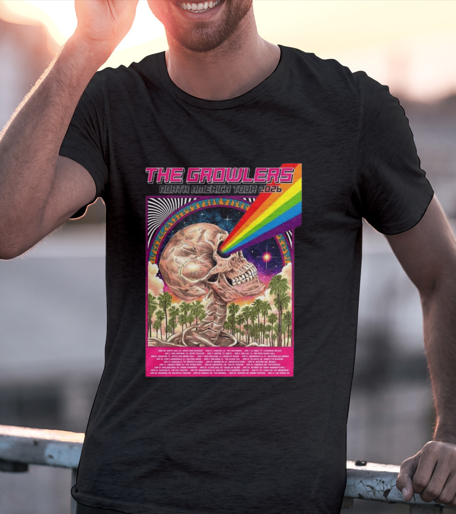 The Growlers North America Tour 2026 Psychedelic Skull With Rainbow Beam T-Shirt