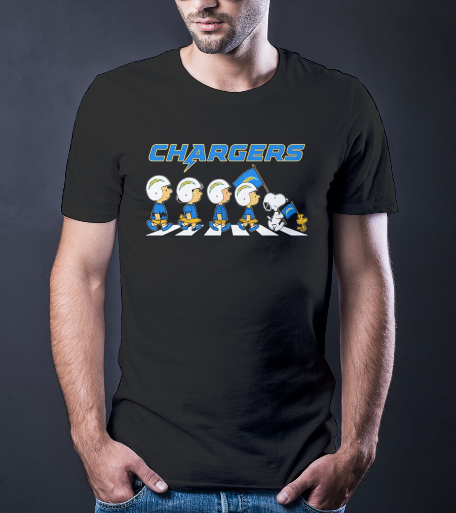 Peanuts Los Angeles Chargers Walking Flag Football Team Collaboration T-Shirt