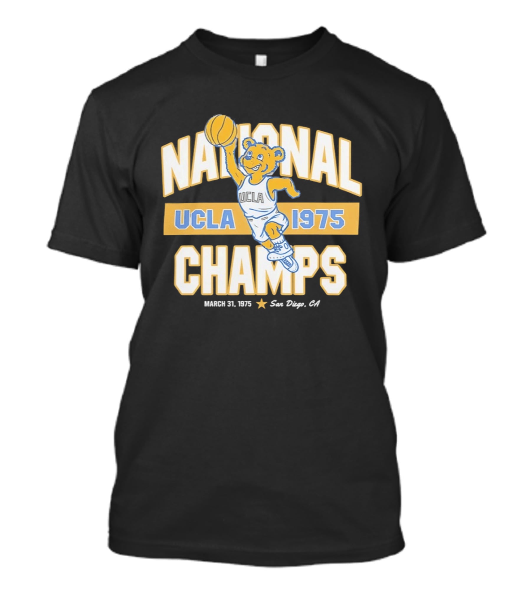 UCLA Bruins National Champs 1975 March 31 San Diego Basketball Bear T-Shirt