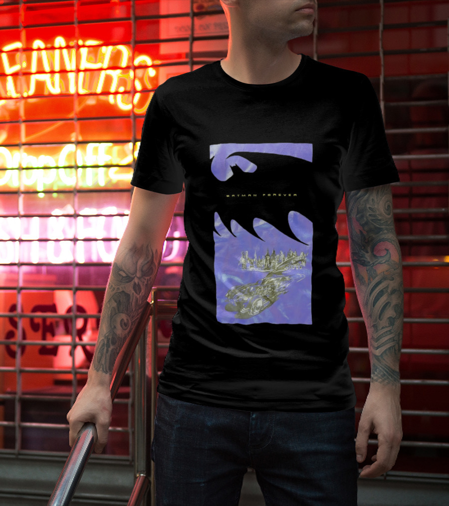 Photos Of A Batman Forever Gotham City Skyline Batmobile T-Shirt
