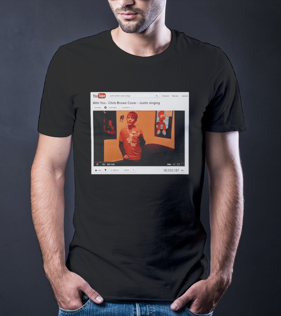 Justin Bieber Singing Chris Brown Cover YouTube Screenshot 38 Million Views T-Shirt