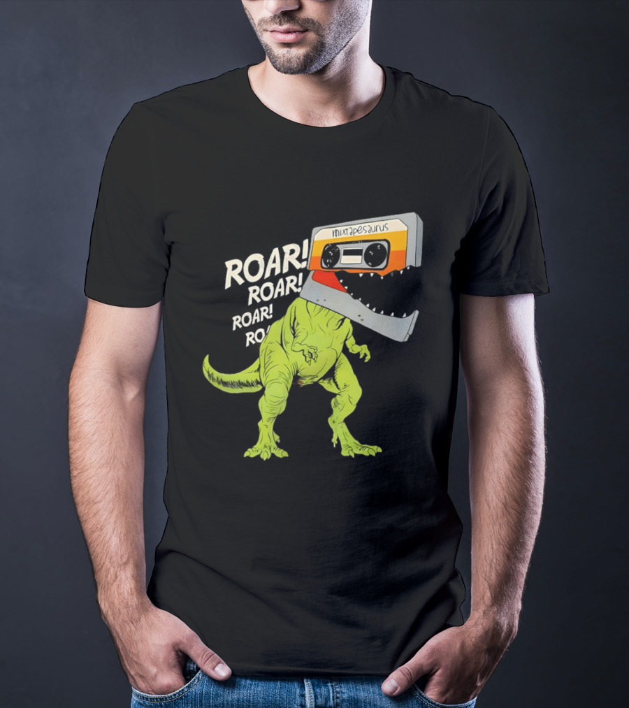 Mixtapesaurus Dinosaur Roar Mixtape Cassette Head T-Shirt
