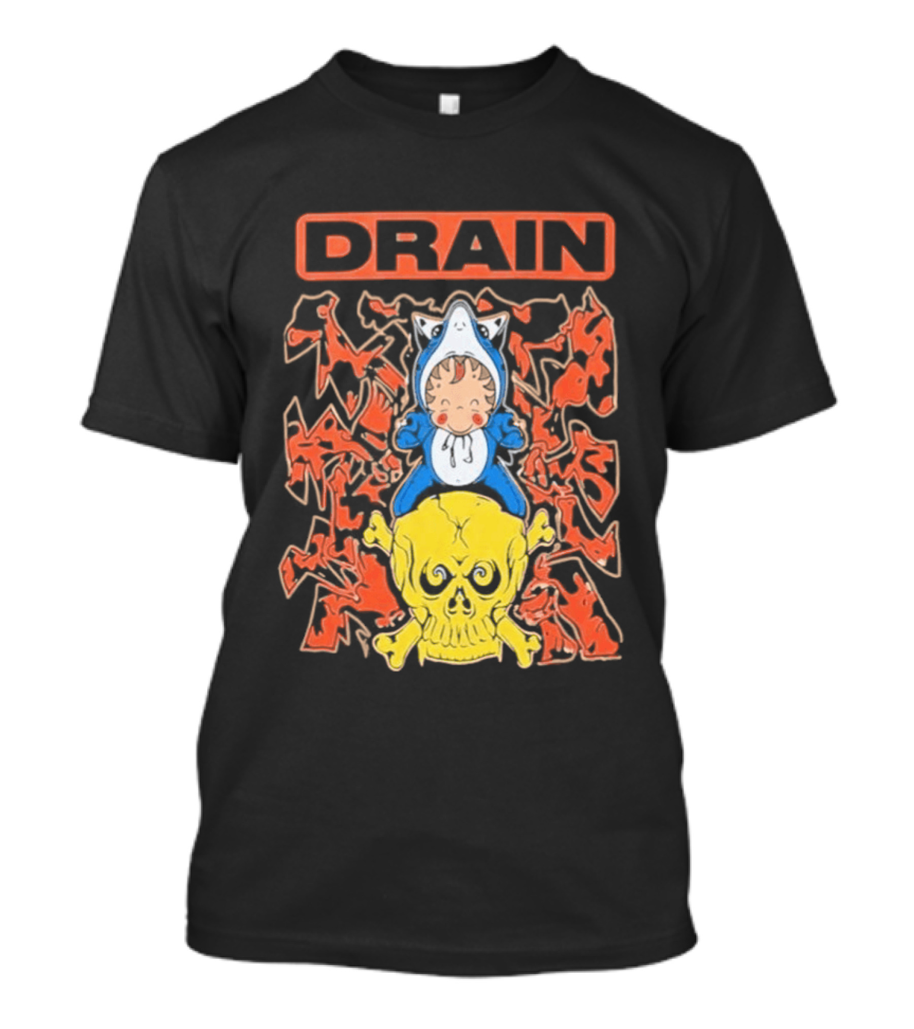 Drain Is Your Friend Tour 2026 Skull Shark Rider Skull T-Shirt