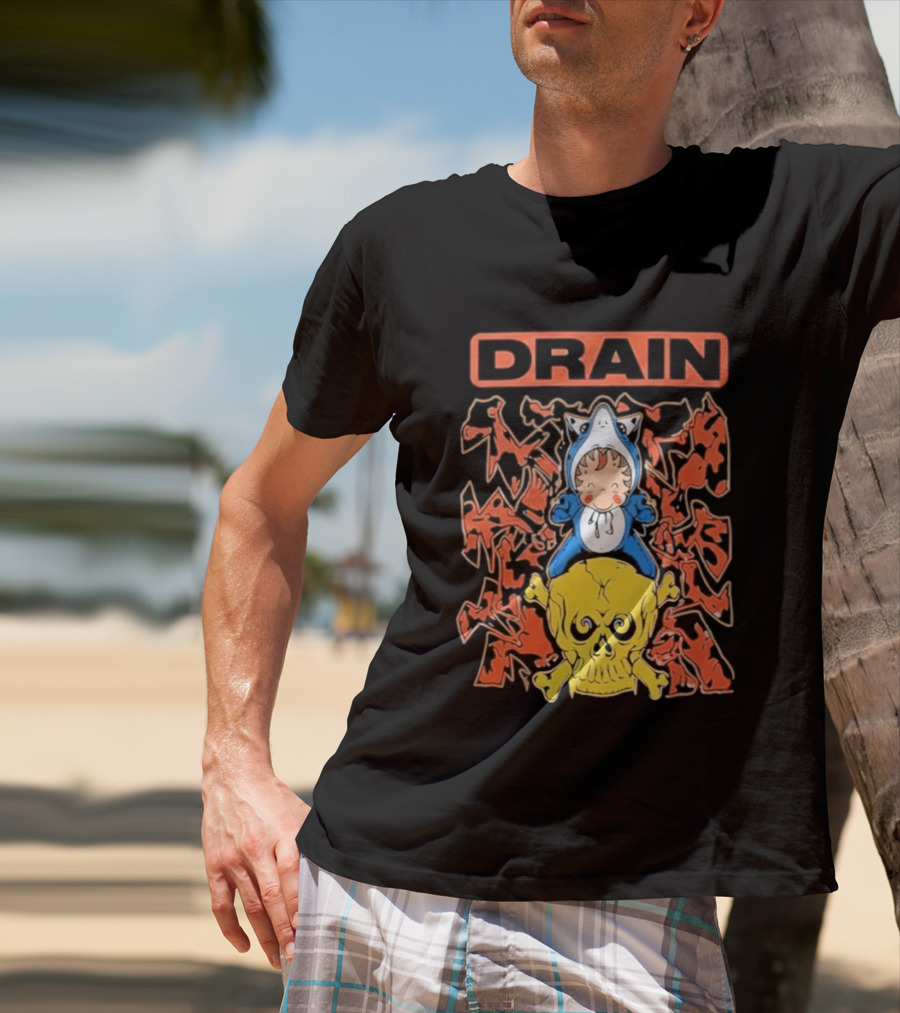 Drain Is Your Friend Tour 2026 Skull Shark Rider Skull T-Shirt