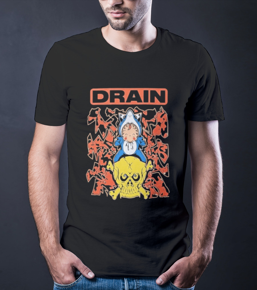 Drain Is Your Friend Tour 2026 Skull Shark Rider Skull T-Shirt