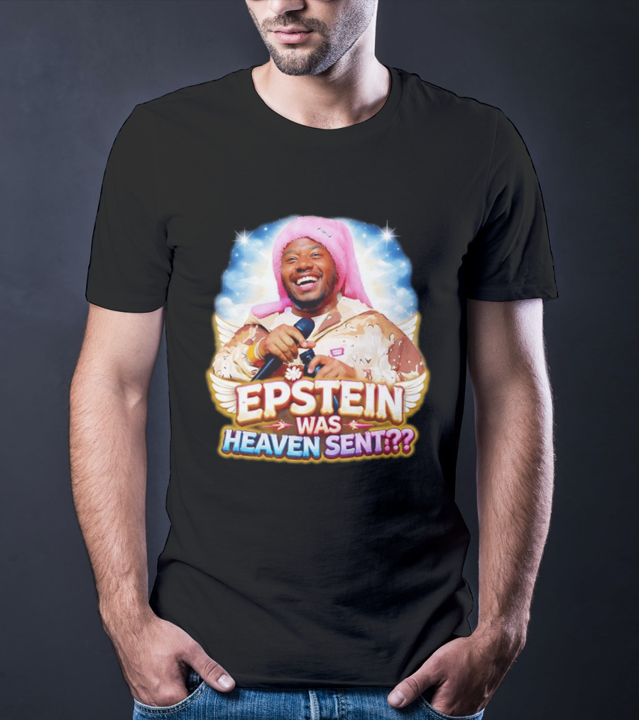 Epstein Was Heaven Sent Pink Hat Smiling Man With Microphone And Camouflage Jacket T-Shirt