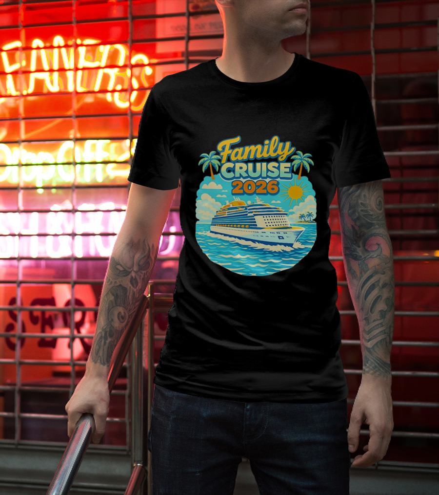 Family Cruise 2026 Vacation Matching Travel Trip Ship Ocean Palm Trees Sun T-Shirt