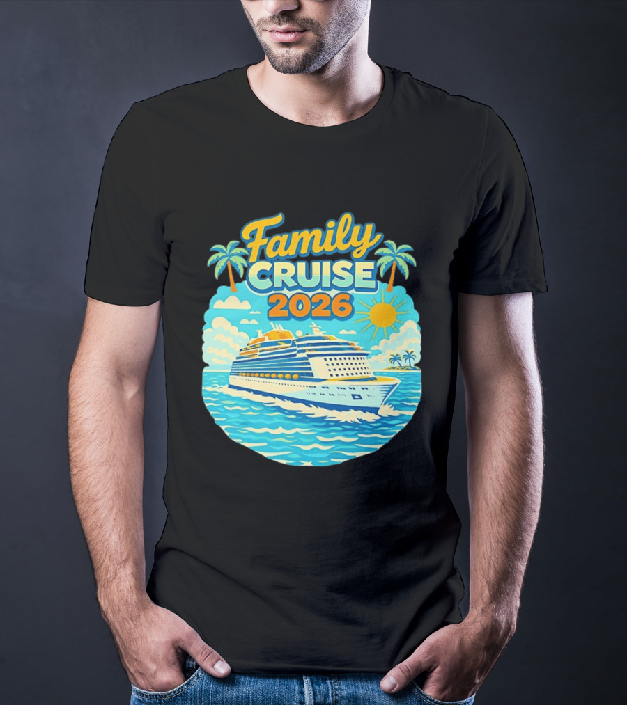Family Cruise 2026 Vacation Matching Travel Trip Ship Ocean Palm Trees Sun T-Shirt