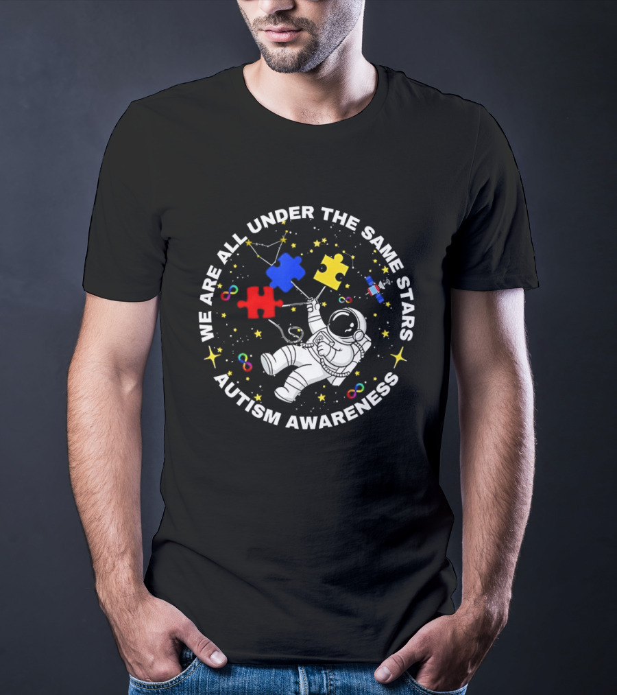 We Are All Under The Same Stars Autism Awareness Astronaut Puzzle Pieces T-Shirt