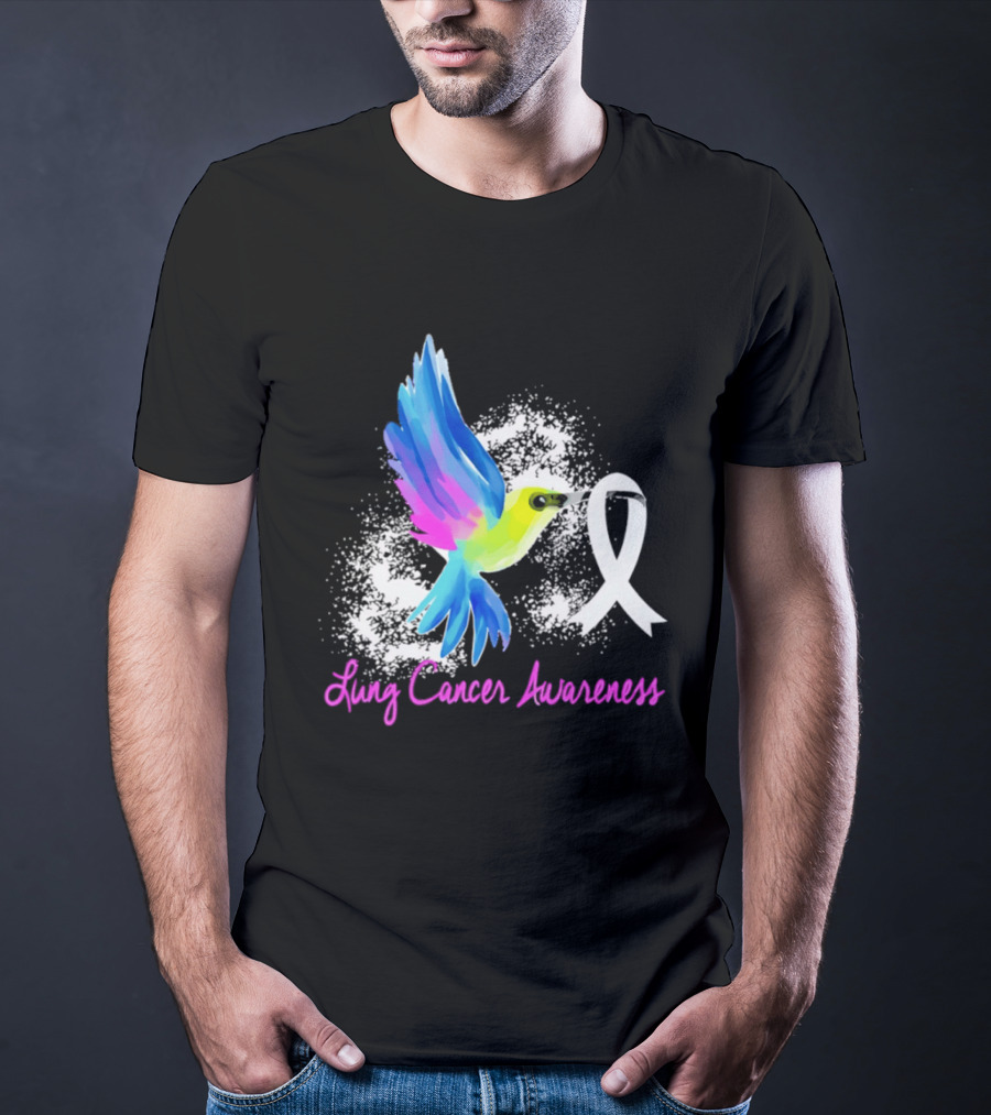 Lung Cancer Awareness Hummingbird With White Ribbon T-Shirt