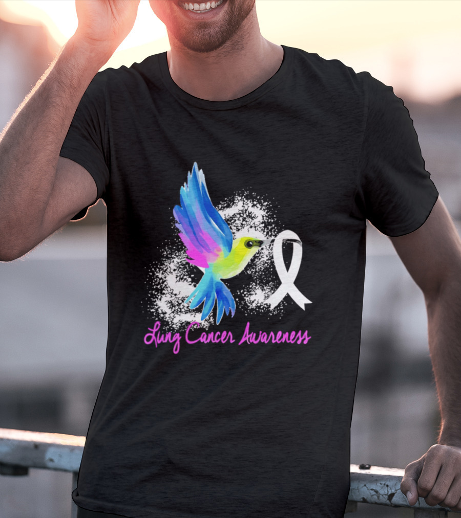Lung Cancer Awareness Hummingbird With White Ribbon T-Shirt