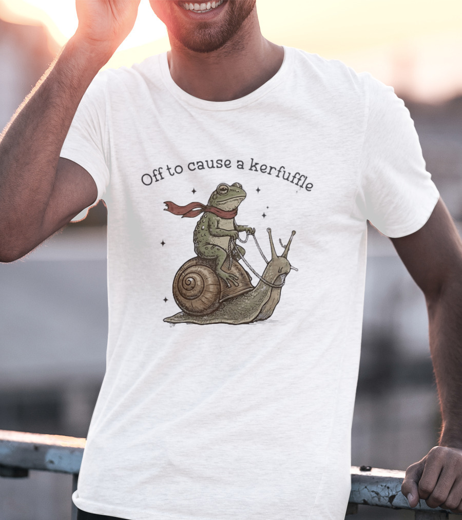 Off To Cause A Kerfuffle Frog Riding Snail Adventure T-Shirt