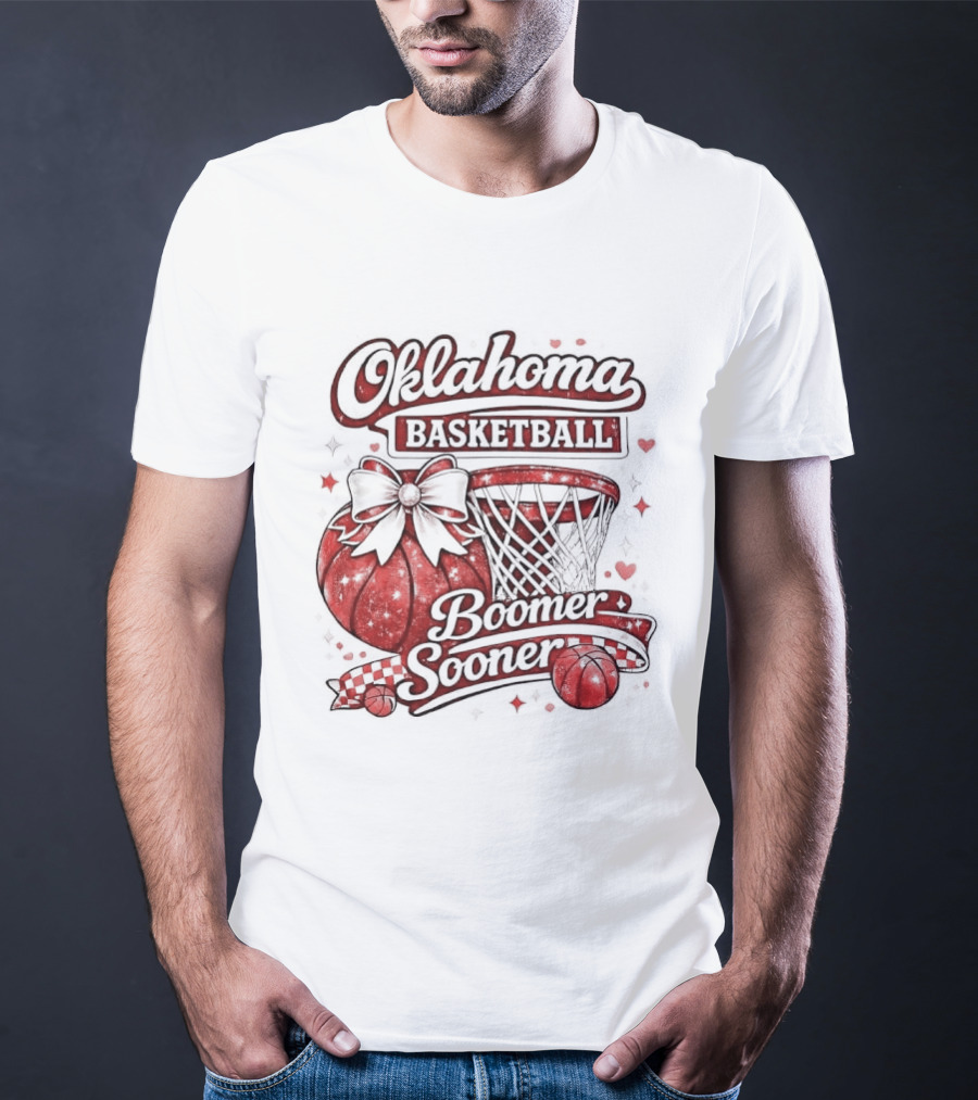 Oklahoma Basketball Boomer Sooner Holiday Bow Basketball Hoop T-Shirt