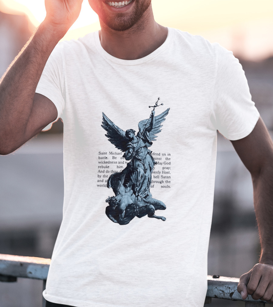 Saint Michael Overcoming Satan With Sword And Wings T-Shirt