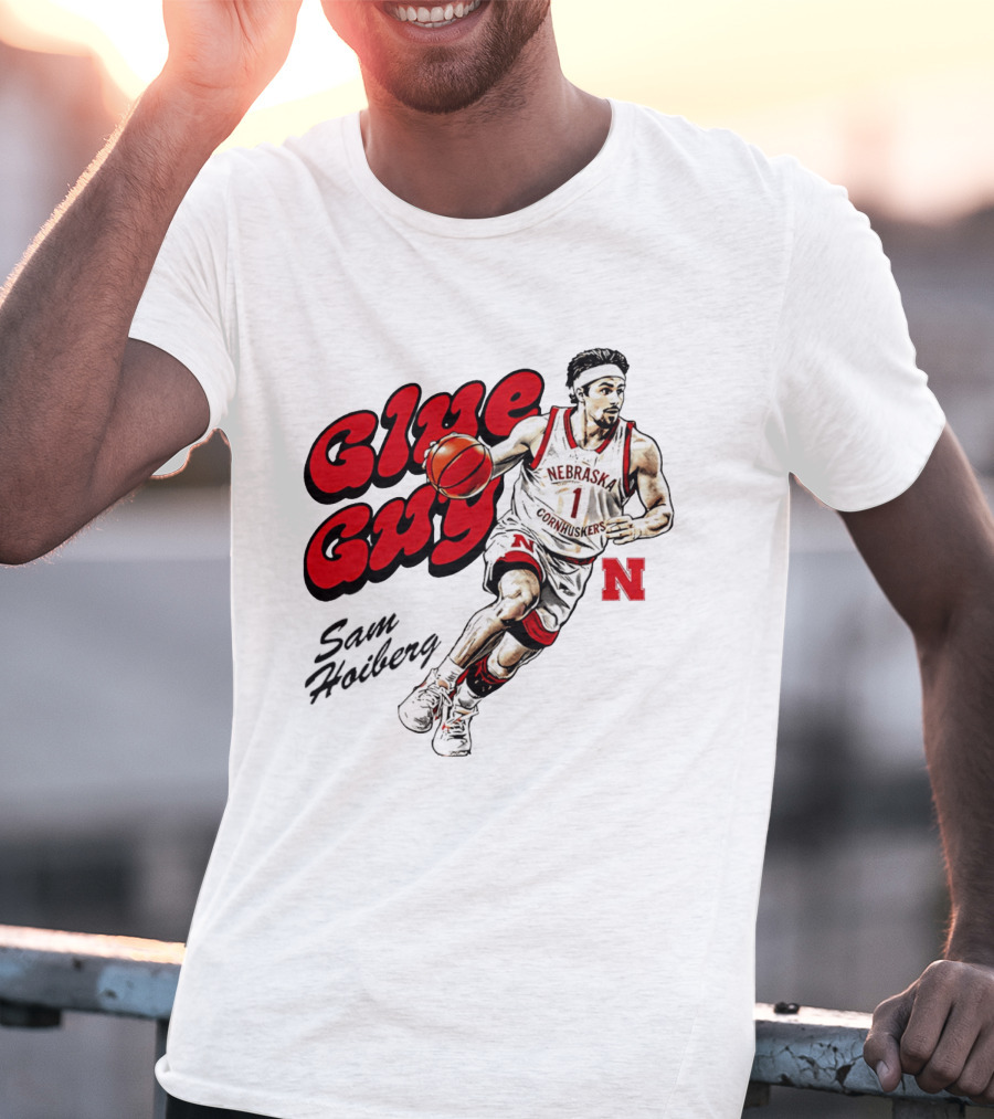 Nebraska Cornhuskers Glue Guy Sam Hoiberg Cartoon Basketball Player T-Shirt