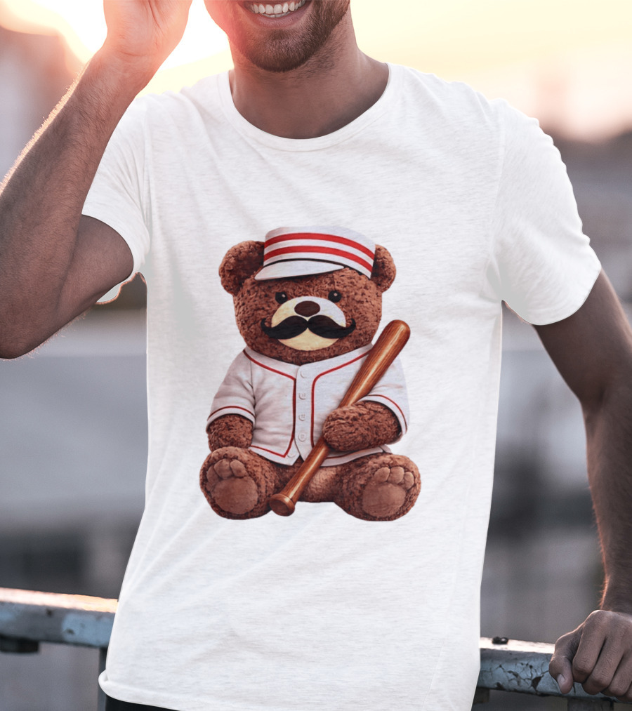 Teddy Bear Baseball Player With Bat And Jeyser Striped Uniform T-Shirt