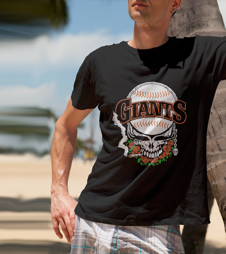 San Francisco Giants Skull With Baseball And Roses T-Shirt