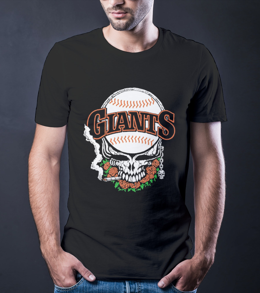 San Francisco Giants Skull With Baseball And Roses T-Shirt