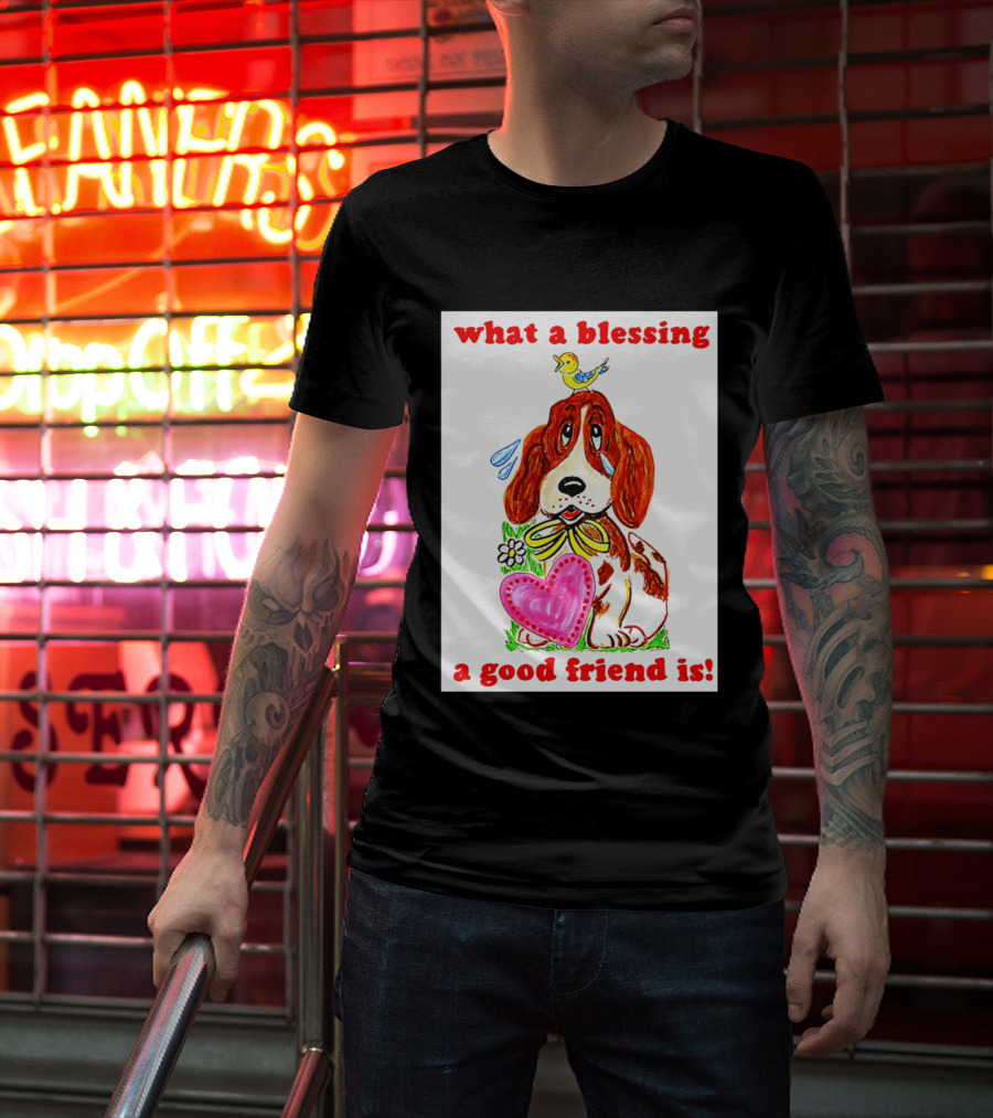 What A Blessing A Good Friend Is Dog And Bird Cartoon T-Shirt