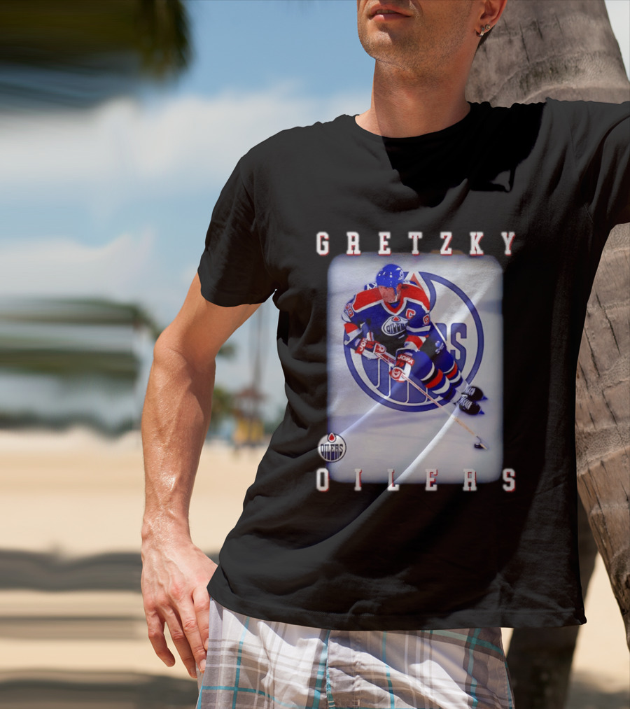 Wayne Gretzky Edmonton Oilers Iconic NHL Legend Action Shot T-Shirt