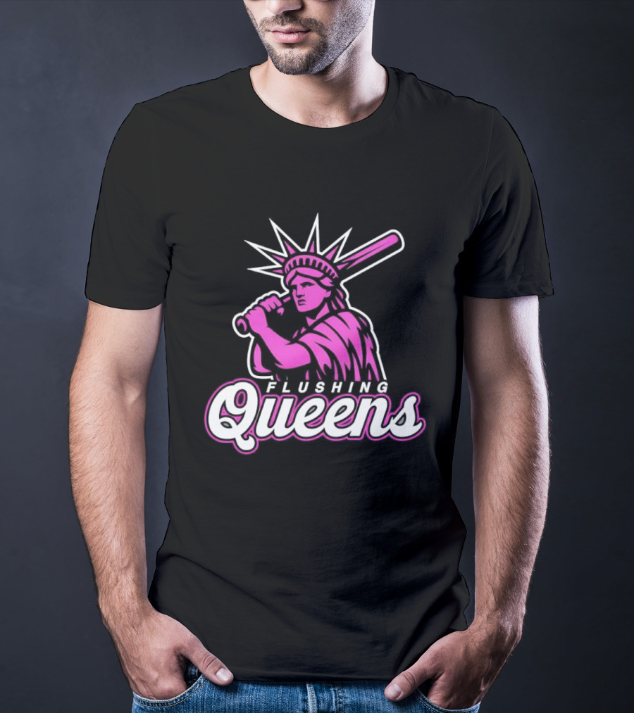 Flushing Queens Statue Of Liberty Baseball Bat Icon Mets T-Shirt
