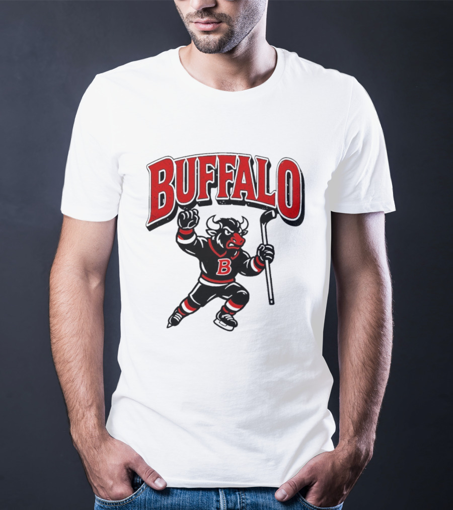 Buffalo Sabres Hockey Bull Holding Stick Retro Sports Team T-Shirt
