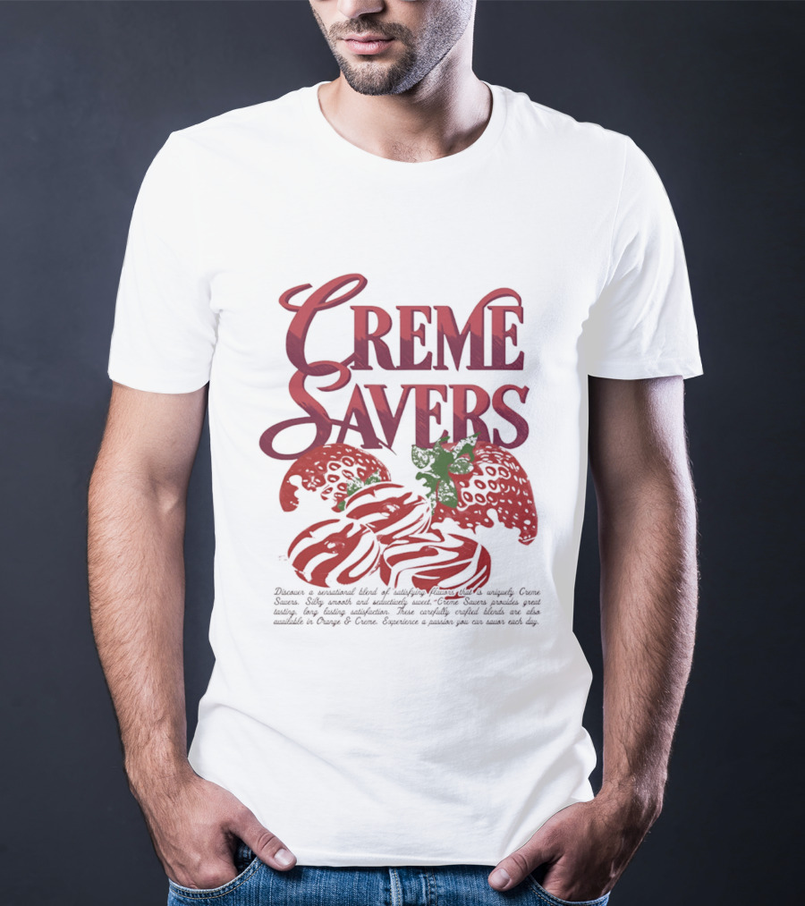Creme Savers Strawberry Swirl Candy Logo With Strawberries T-Shirt