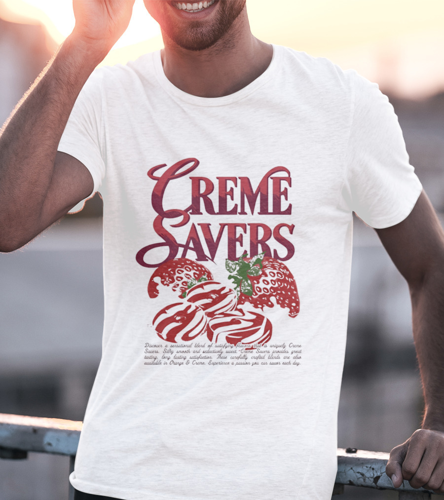 Creme Savers Strawberry Swirl Candy Logo With Strawberries T-Shirt
