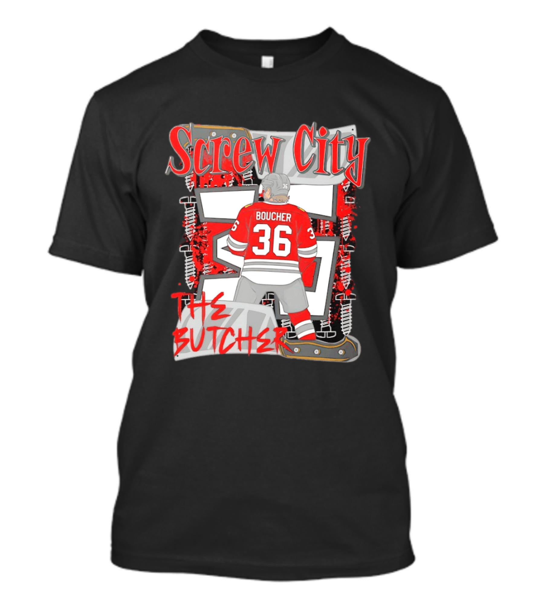 Screw City Boucher 36 The Butcher Rockford IceHogs Hockey T-Shirt