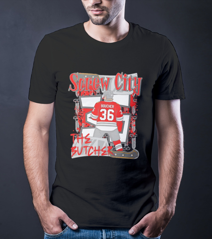 Screw City Boucher 36 The Butcher Rockford IceHogs Hockey T-Shirt