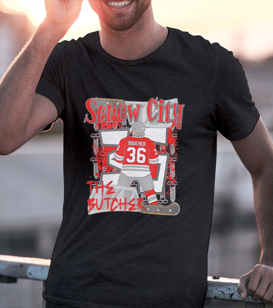 Screw City Boucher 36 The Butcher Rockford IceHogs Hockey T-Shirt