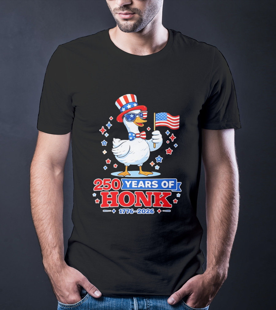 Patriotic Goose Holding US Flag 250 Years Of Honk 1776 2026 T-Shirt