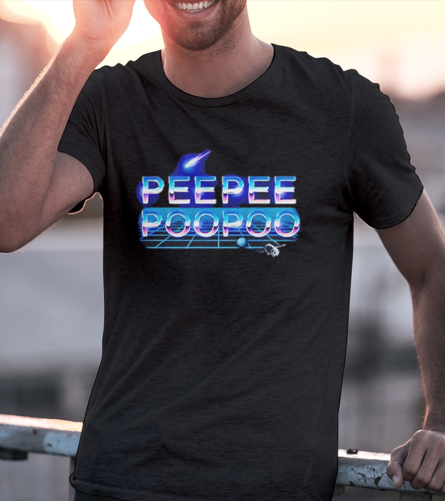 Peepee Poopoo Retro Space Neon Grid Bird Rocket T-Shirt