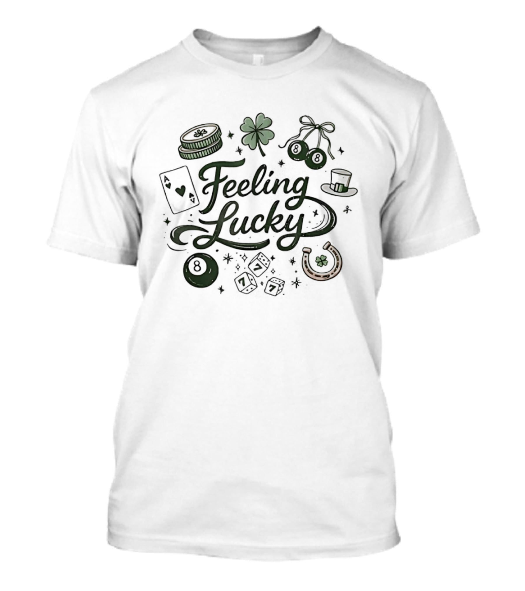 Feeling Lucky Dice Clover Horseshoe Charms Poker Chips T-Shirt