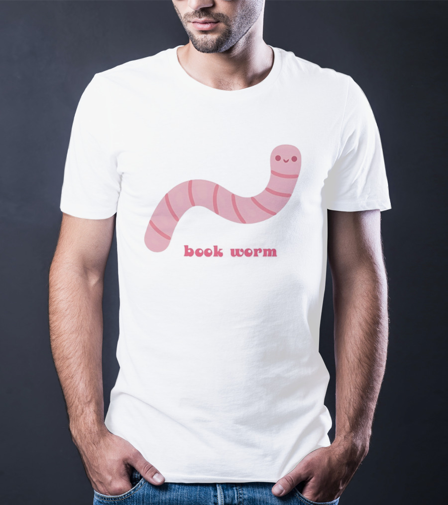 Pink Smiling Book Worm Cute T-Shirt