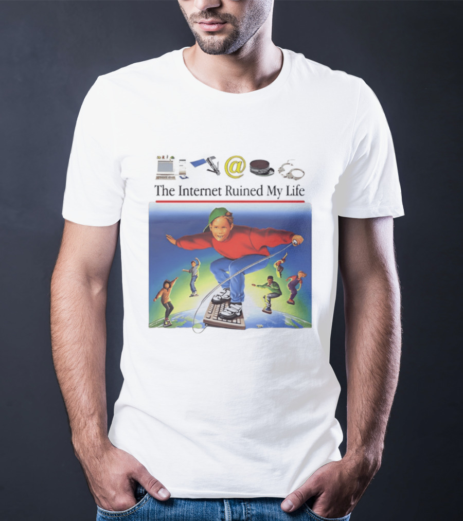 The Internet Ruined My Life 90s Kids On Keyboard Skateboard Adventure T-Shirt