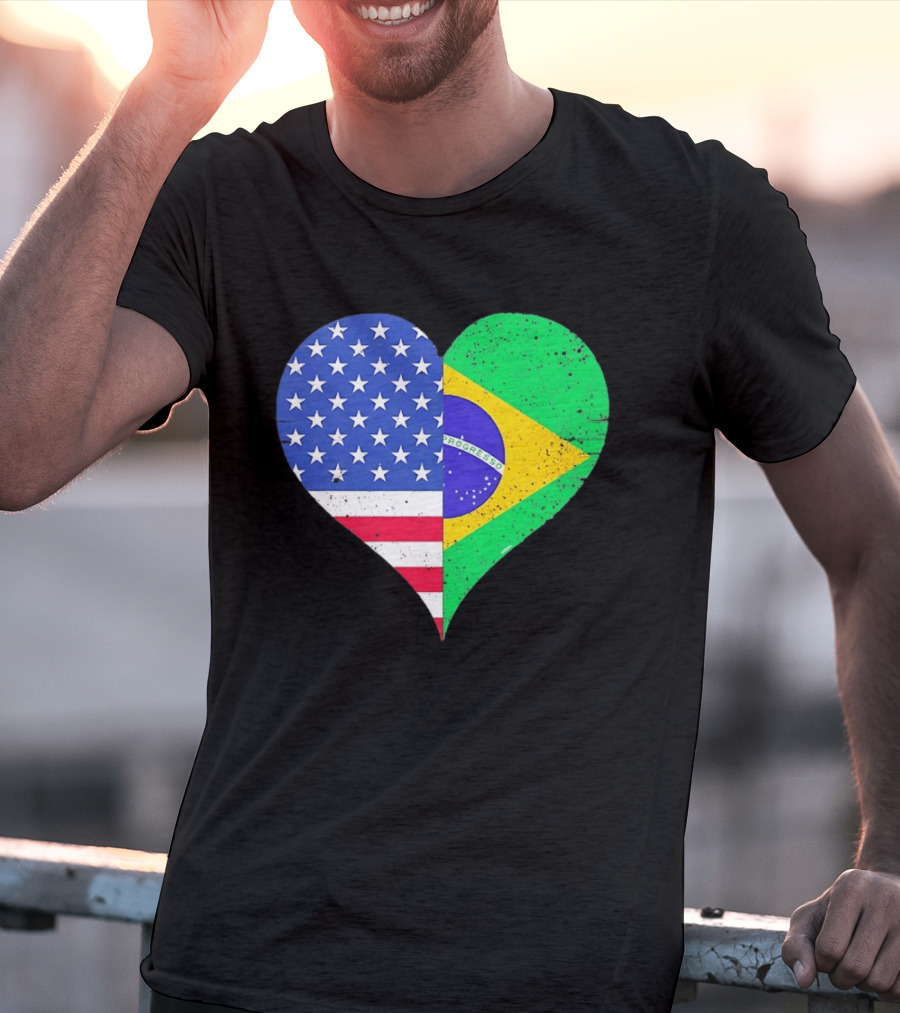 Brazilian And American Heart Flags Unity T-Shirt