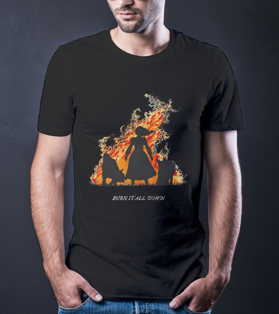 Burn It All Down Matriarchy Flames Woman Wolves T-Shirt