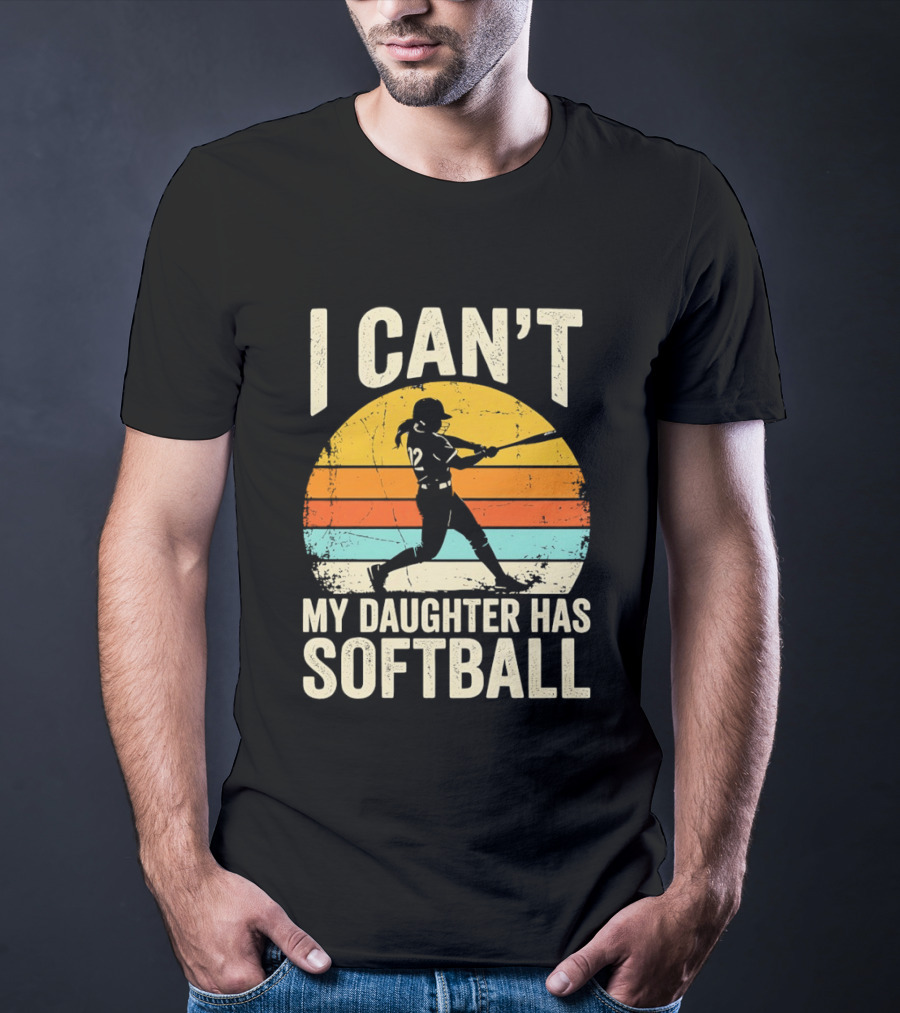 Softball Player 12 I Can't My Daughter Has Softball Sunset T-Shirt