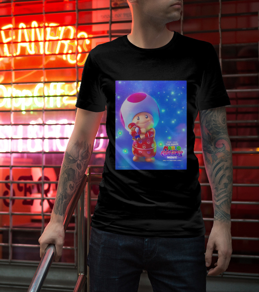 The Super Mario Galaxy Movie Toad Hugging Mario Pajamas Only In Theaters April 1 T-Shirt