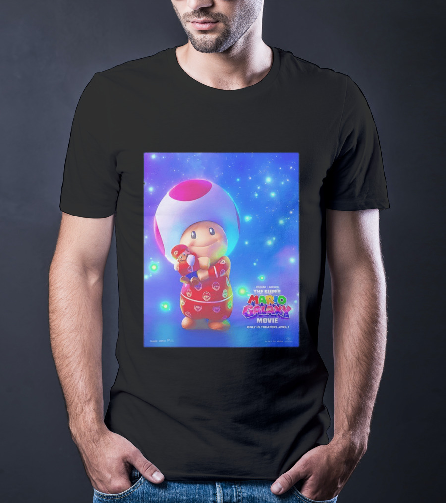The Super Mario Galaxy Movie Toad Hugging Mario Pajamas Only In Theaters April 1 T-Shirt