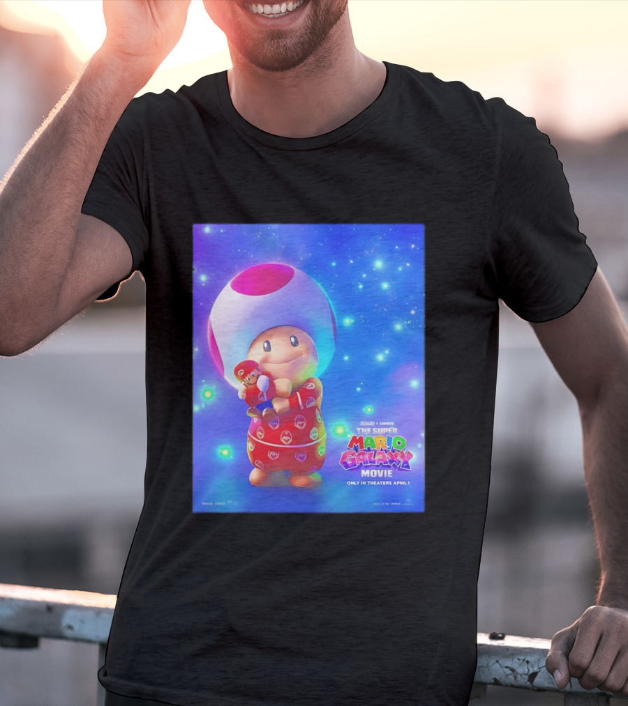The Super Mario Galaxy Movie Toad Hugging Mario Pajamas Only In Theaters April 1 T-Shirt