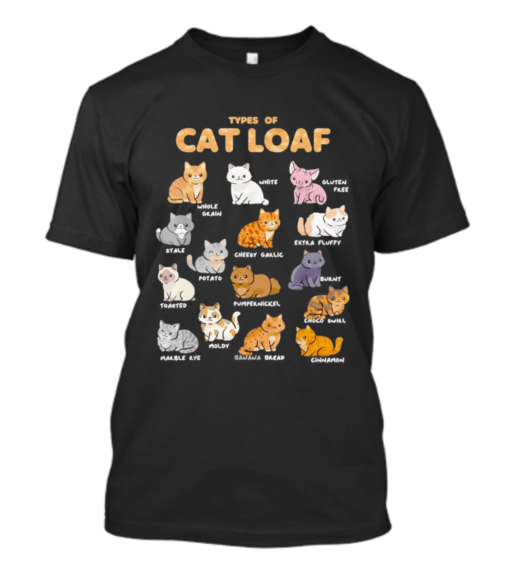 Types Of Cat Loaf Illustrated Cute Feline Varieties T-Shirt