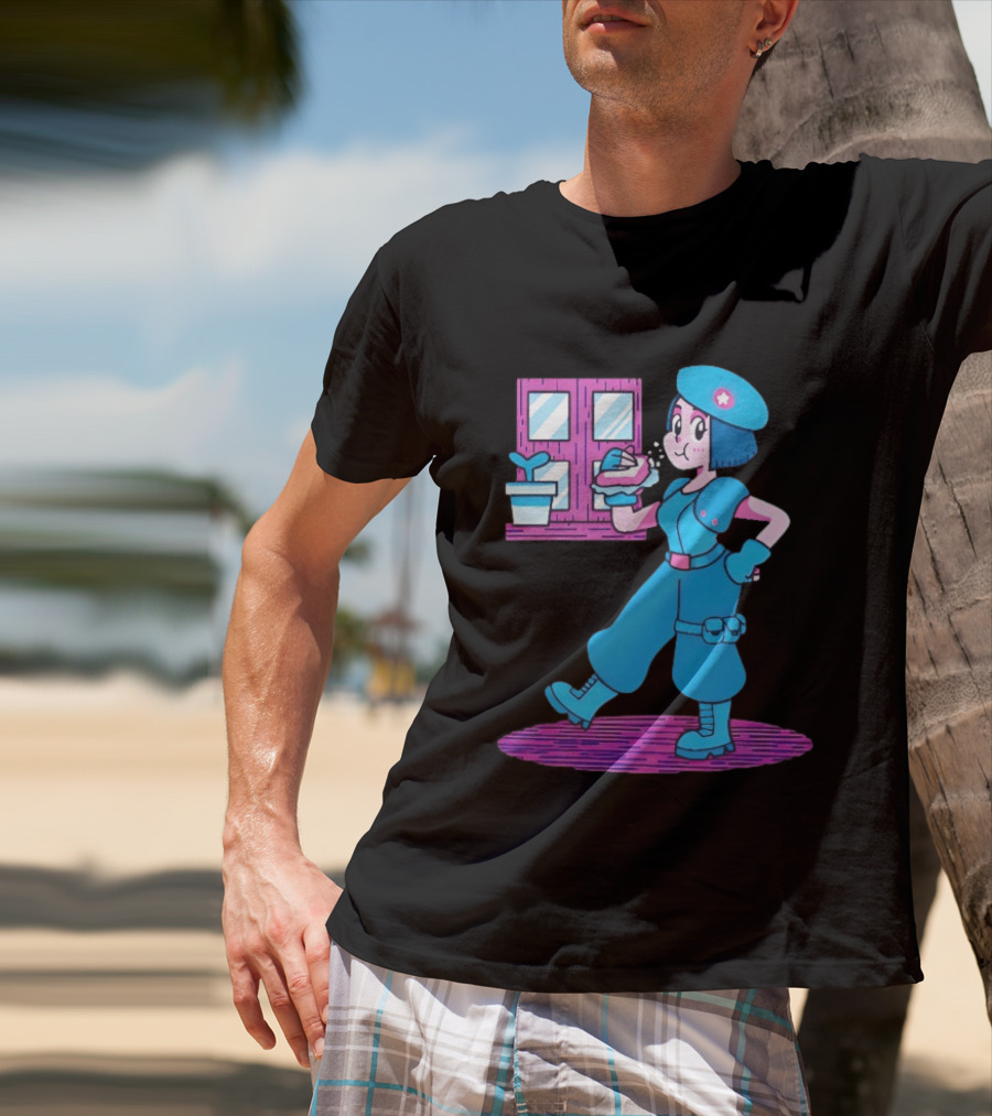 Cartoon Zombie Fighter Holding Plant And Spray T-Shirt